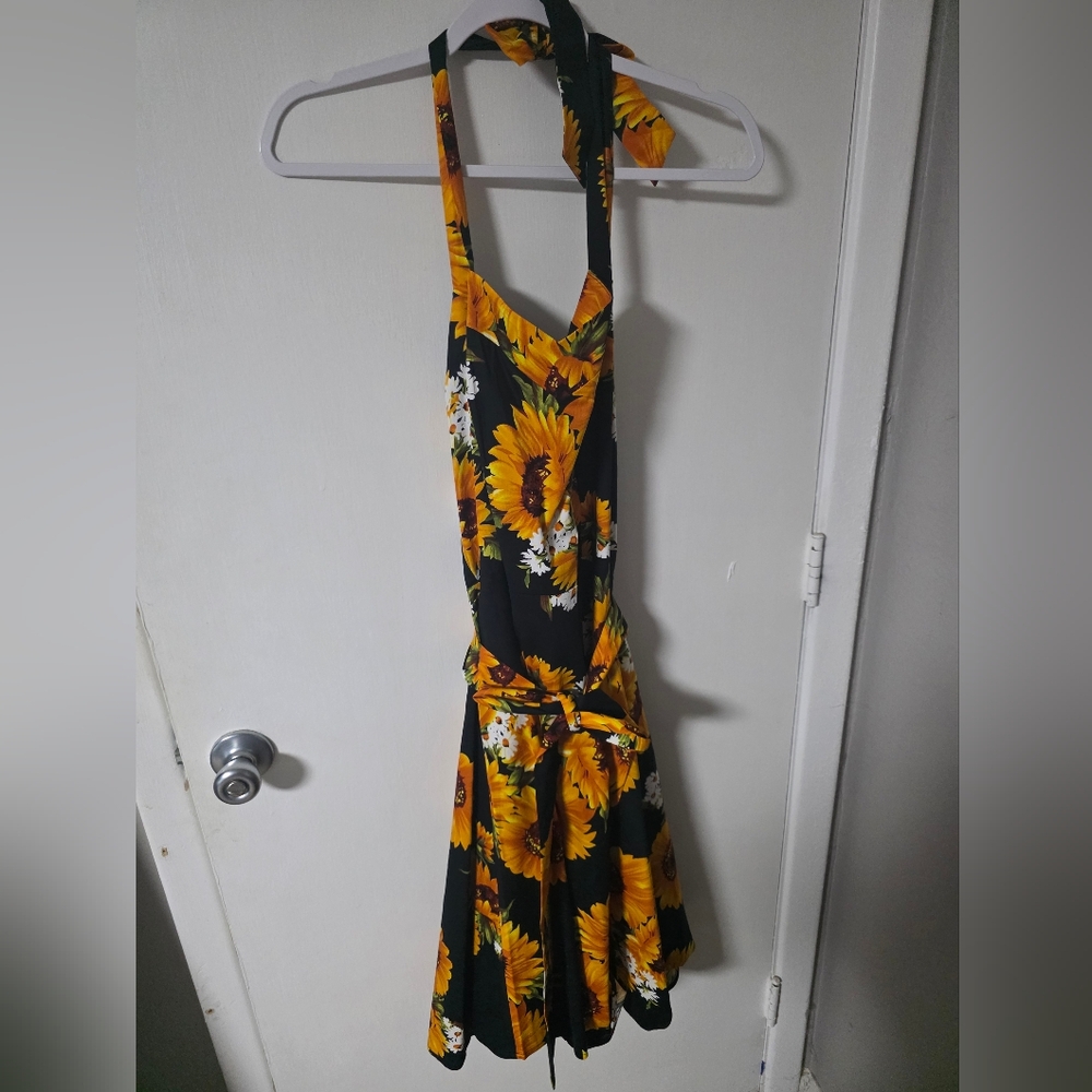 Sunflower Print Halter Dress
